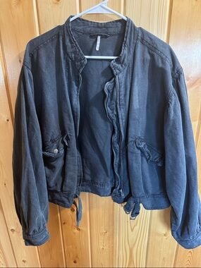 Free People Washed Black Bomber Jacket